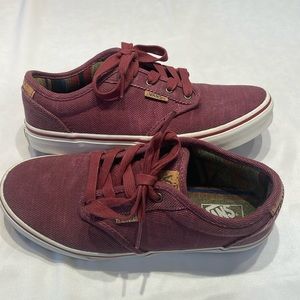 Vans Burgundy Canvas Sneakers Youth 5.5 Classic Low Top Skate Shoes Stripe Liner